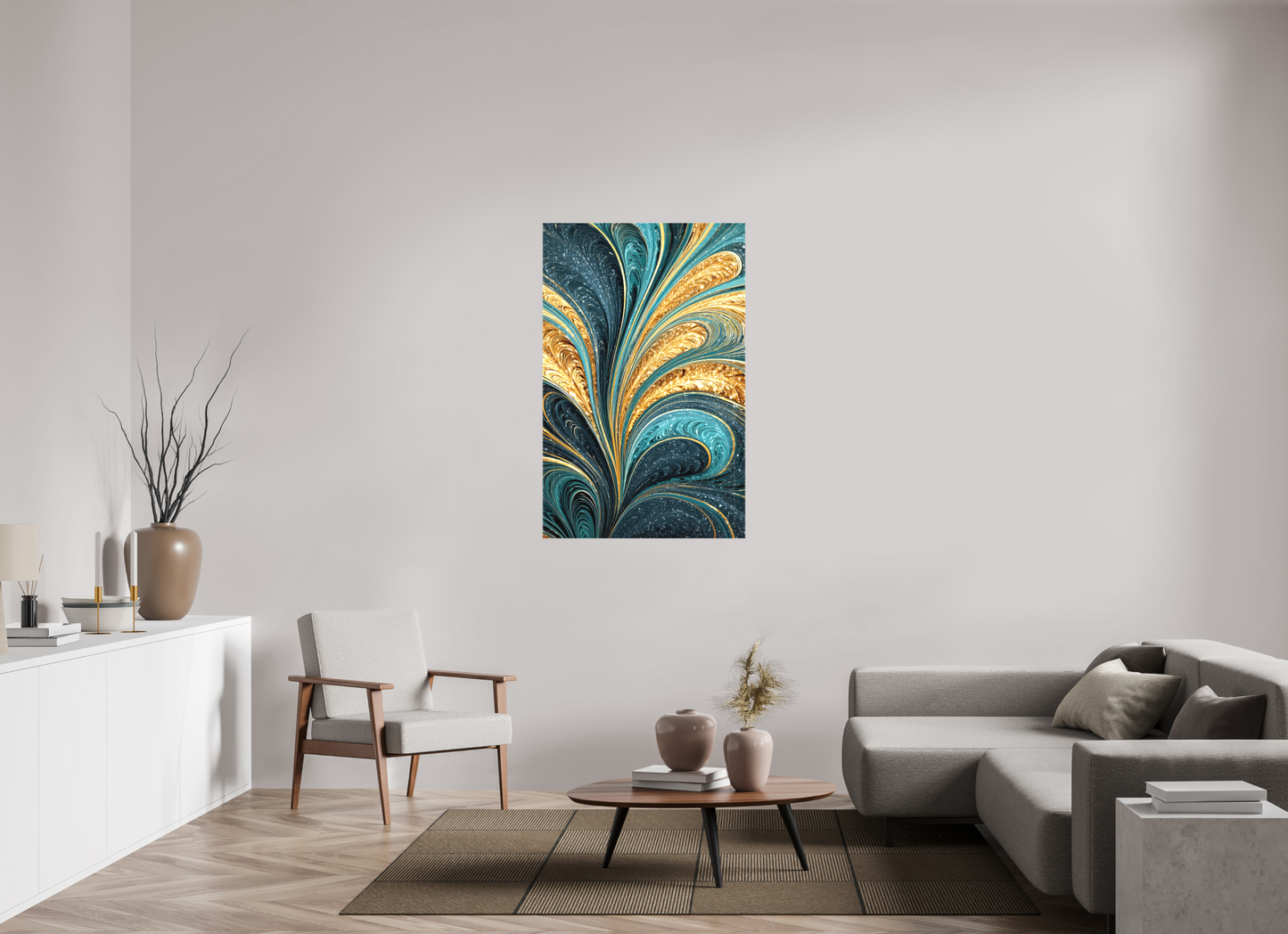 32 x 50″, Textile on Canvas Art Deco Swirl