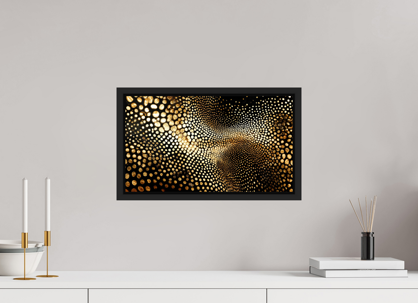 17.5 x 10″, Fine Art Print on Aluminum Dibond with Boarder Gold Dot Wave