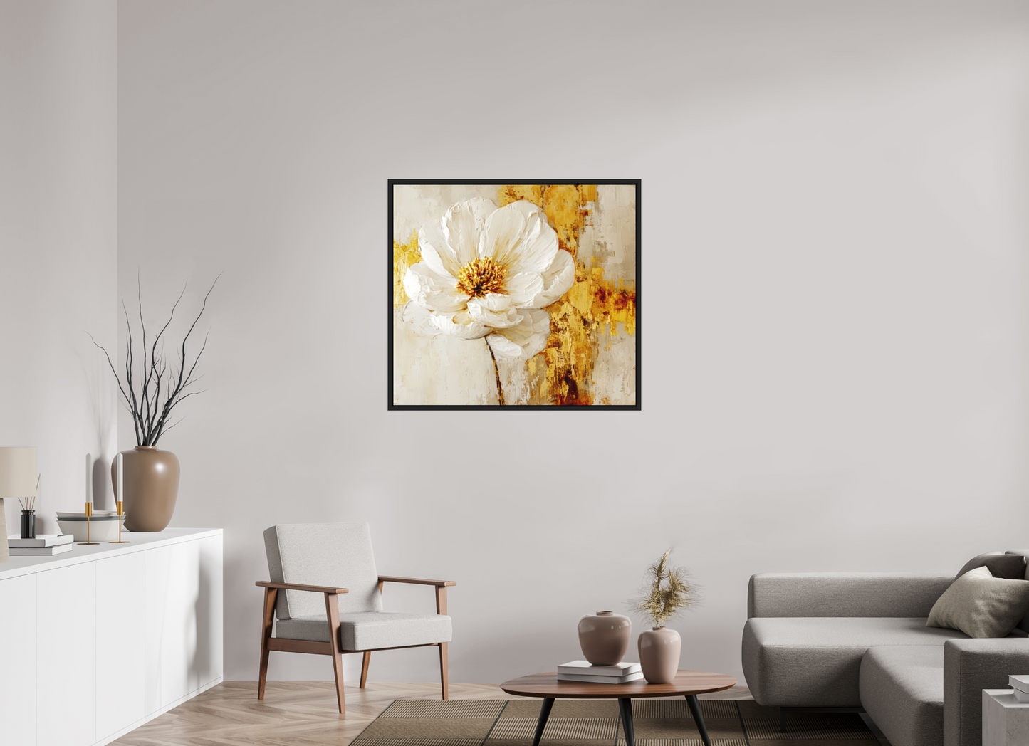38.5 x 35″, Photo Print on Aluminum Backing with boarder White and Gold Flower 3