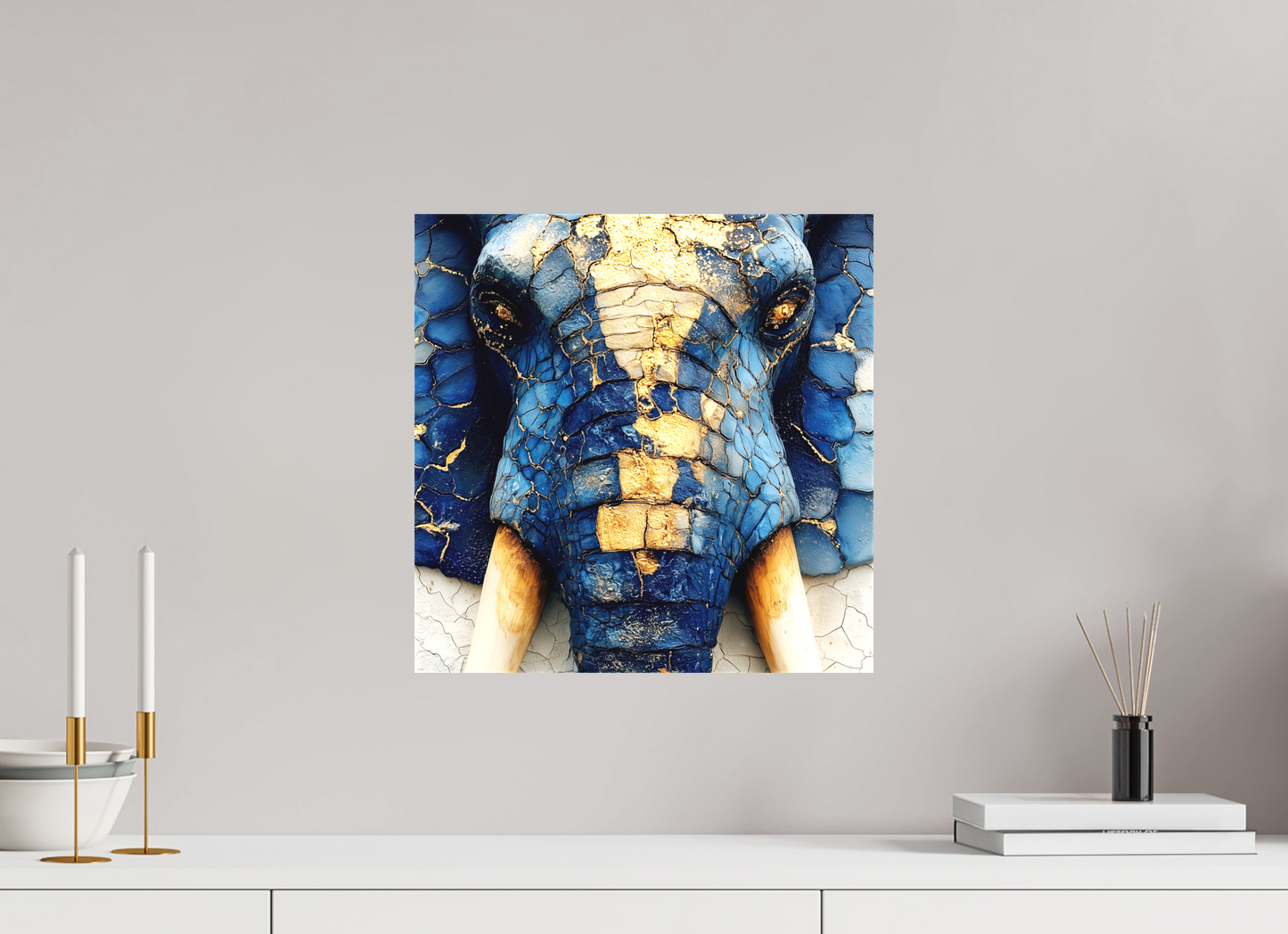 15 x 15″, Textile on Canvas Elephant
