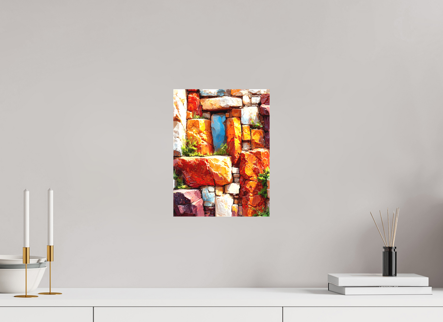 9 x 12″, Textile on Canvas Desert Rocks