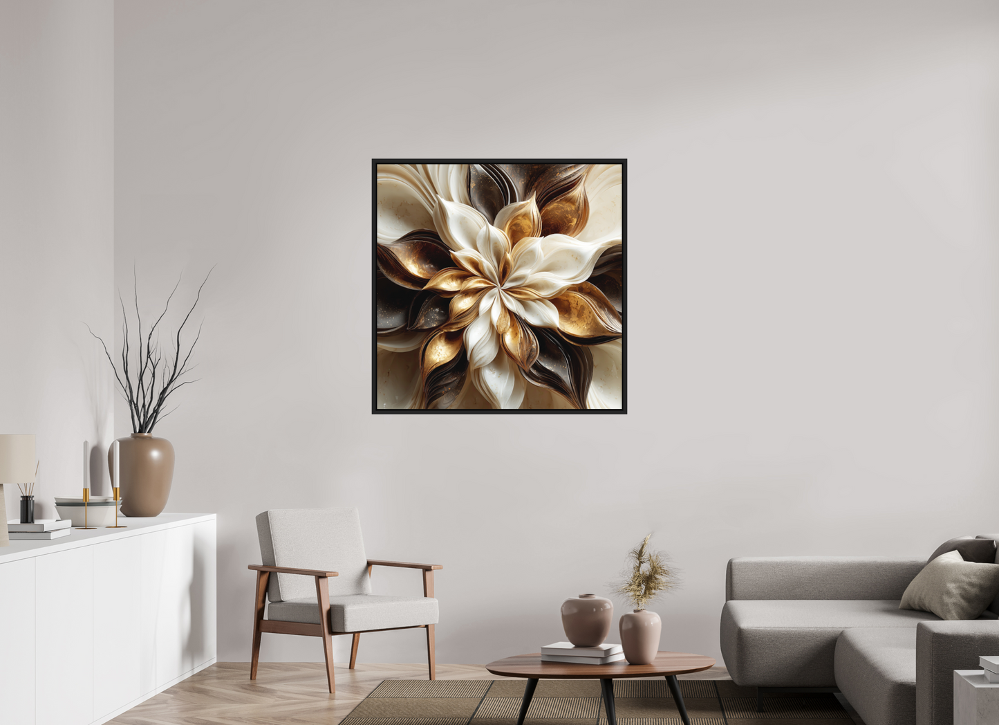40 x 40″, Photo Print on Aluminum Backing with boarder Coffee Marble Flower