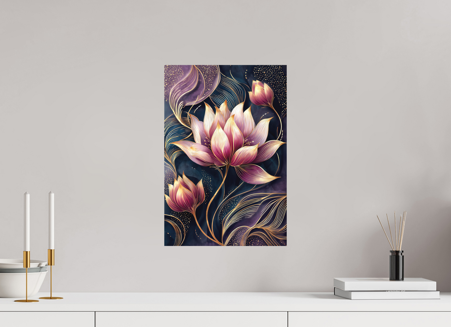 12 x 17.8″, Photo Print on Aluminum Backing Art Deco Purple Lotus
