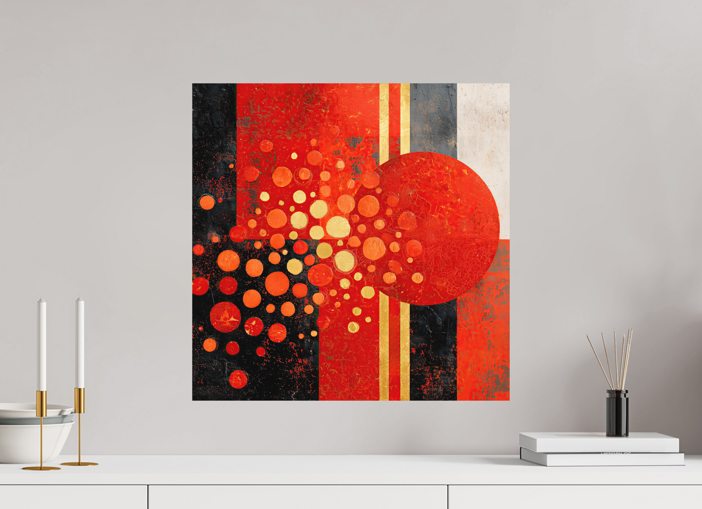 20 x 20″, Photo Print on Aluminum Backing Abstract Red Dots