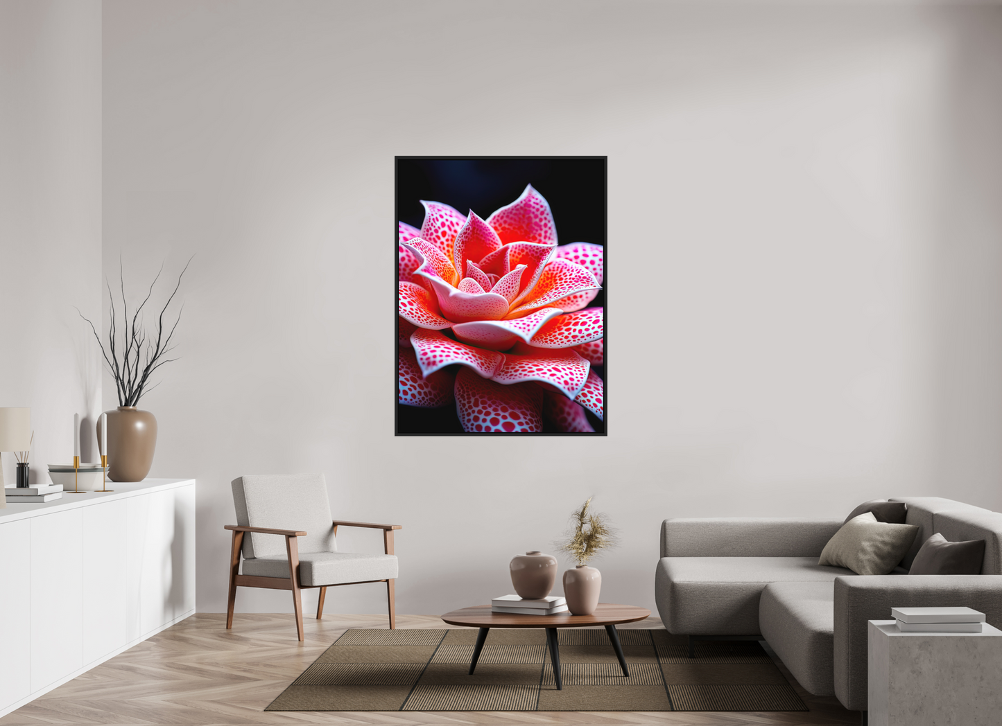 42 x 56″, Photo Print on Aluminum Backing with boarder Red Dot Flower