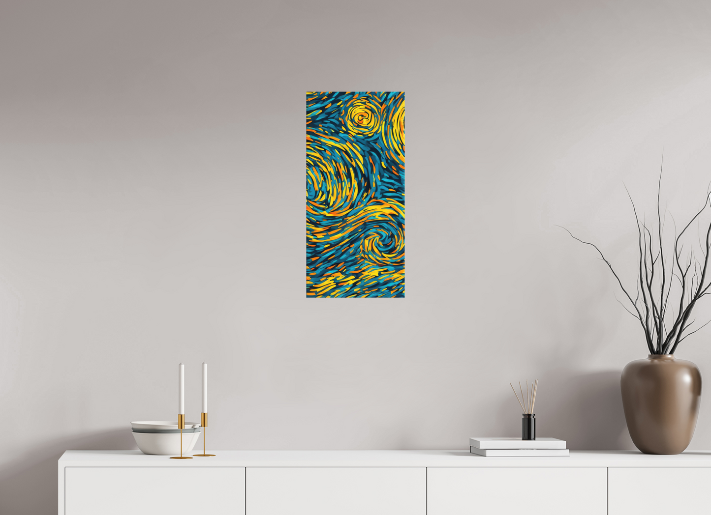 12 x 25.2″, Photo Print on Aluminum Backing Abstract Blue & Yellow Swirls