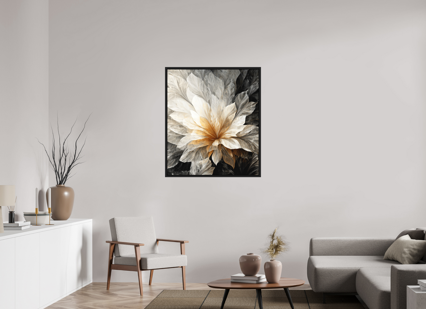 35 x 40.4″, Photo Print on Aluminum Backing with boarder White & Gold Flower 1
