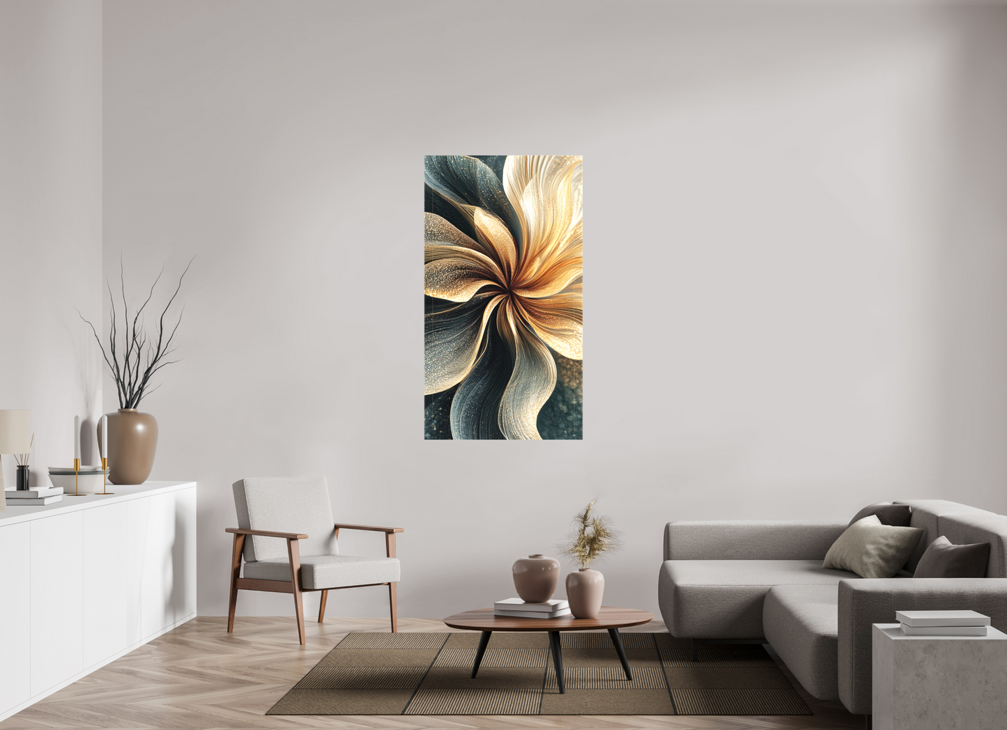 32 x 57.8″, Textile on Canvas Abstract Flower Swirl