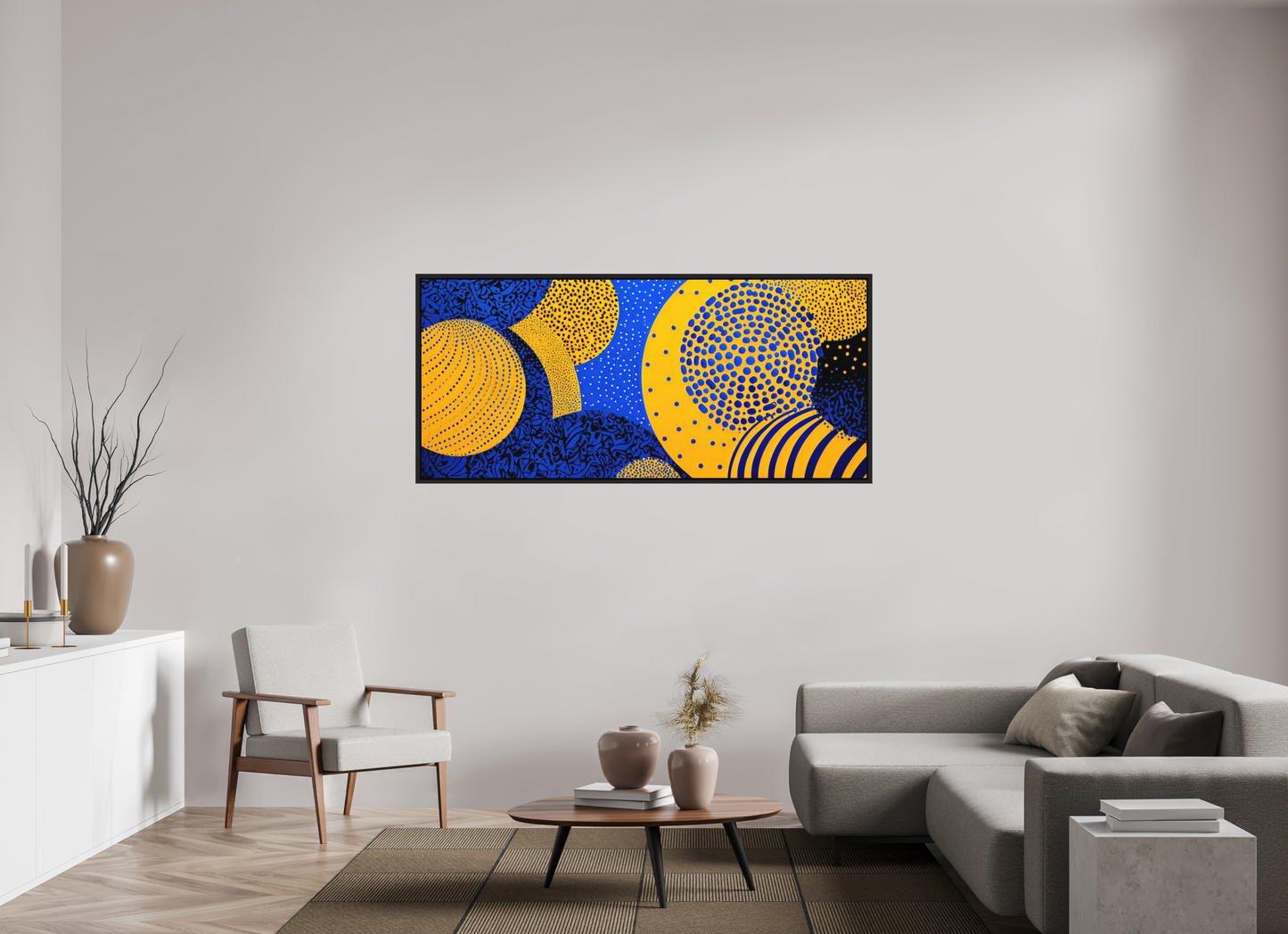 69.5 x 31″, Photo Print on Aluminum Backing with boarder Yellow & Blue 2