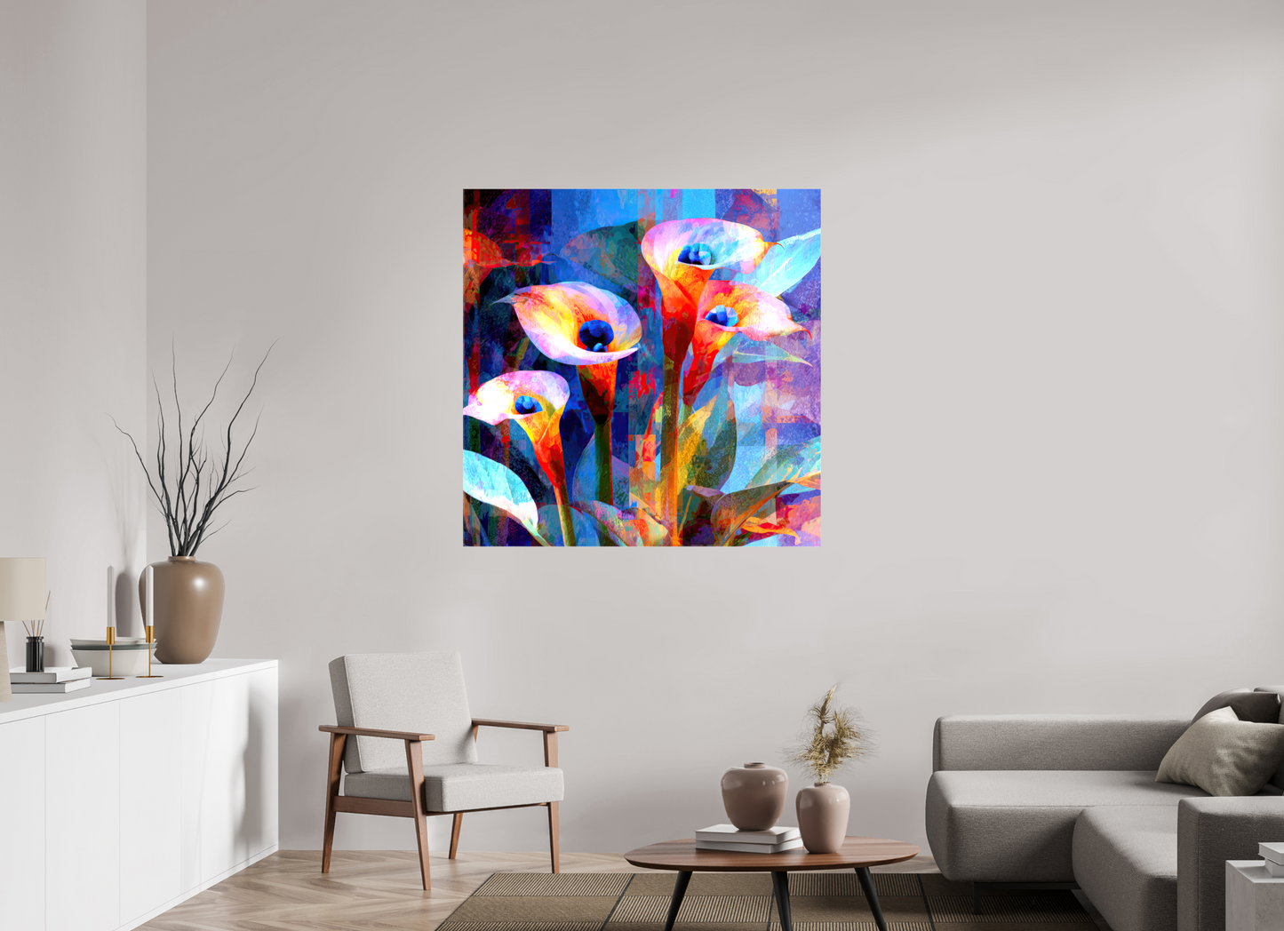 45 x 45″, Glossy Canvas Abstract Calla Lily Flowers