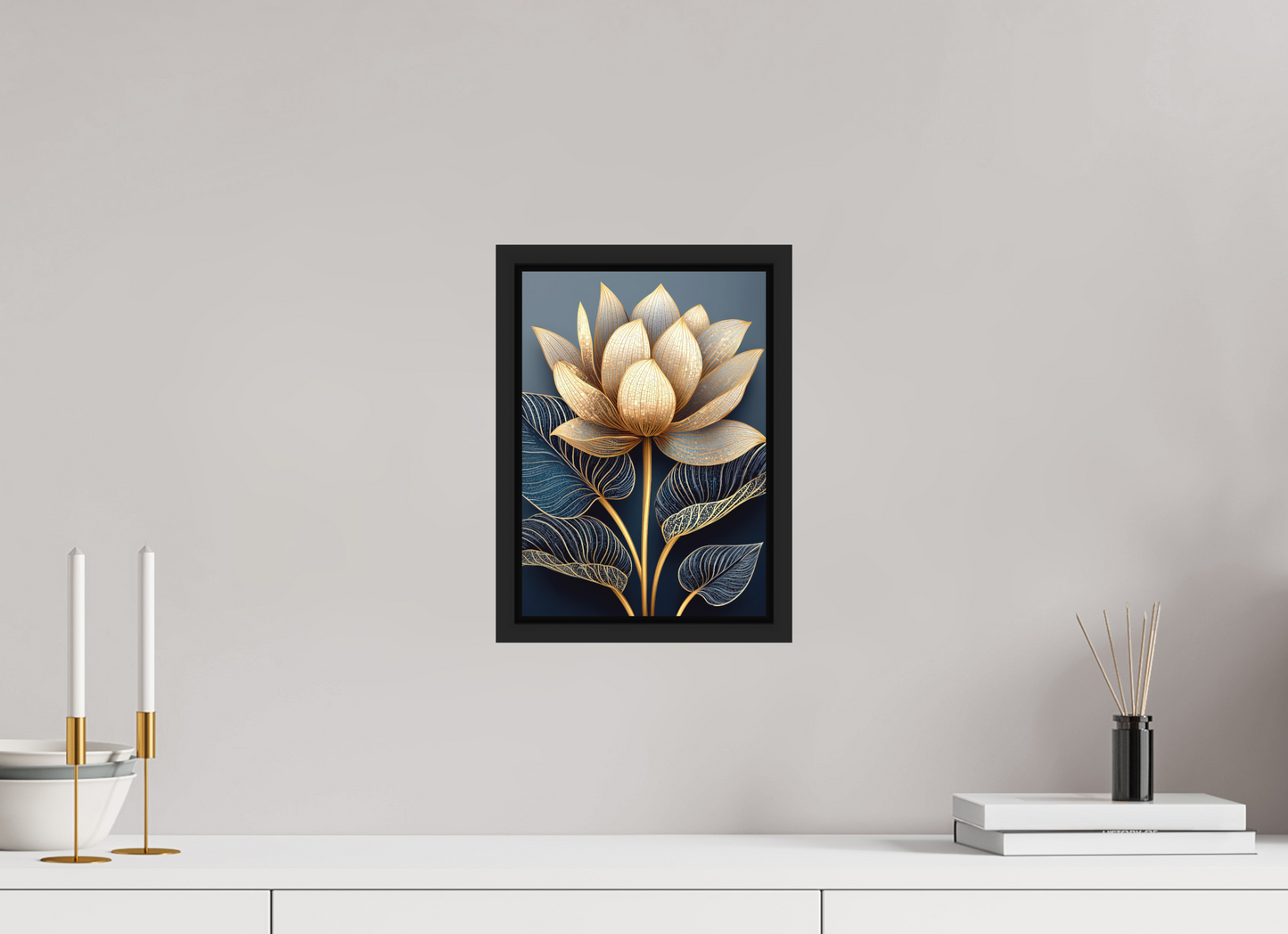 ISO A4 (21 x 29,7 cm), Photo Print on Aluminum Backing with boarder Art Deco Lotus Flower