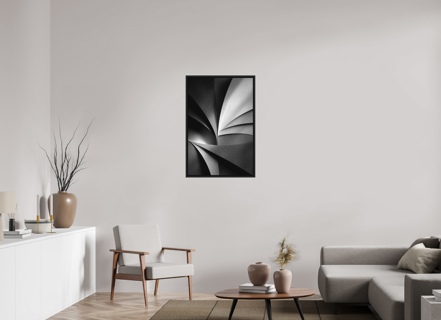 24 x 36″, Photo Print on Aluminum Backing with boarder Abstract B&W 1