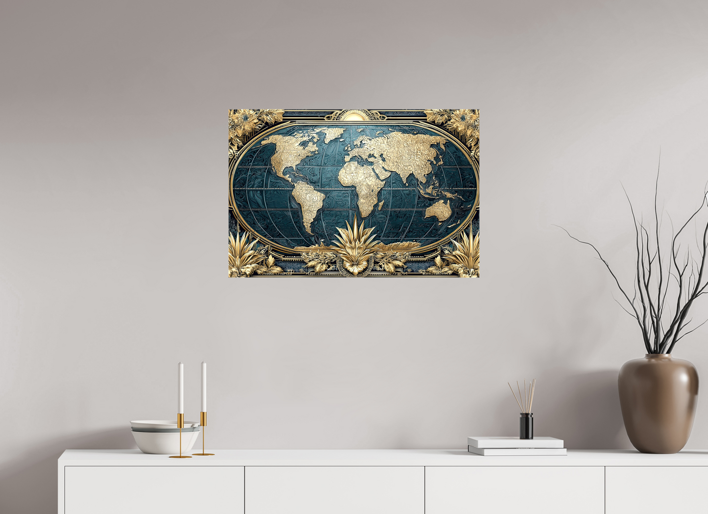 30 x 20″, Glossy Canvas Art Deco World Map