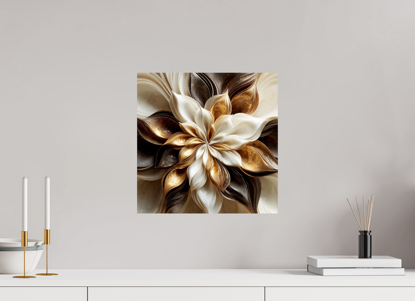 15 x 15″, Fine Art Print On Aluminum Dibond Coffee Marble Flower