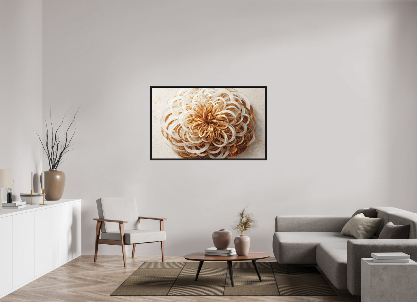 55.9 x 35″, Photo Print on Aluminum Backing with boarder Abstract Gold Flower