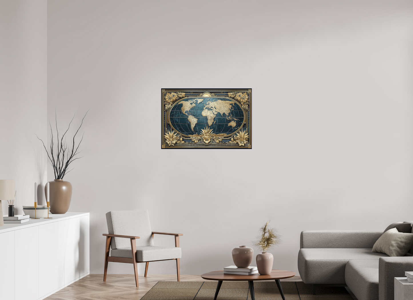 36 x 24″, Photo Print on Aluminum Backing Art Deco World Map