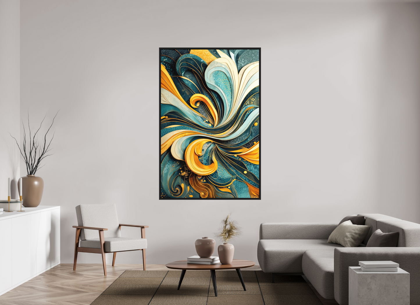 47 x 71″, Photo Print on Aluminum Backing with boarder Abstract Swirl