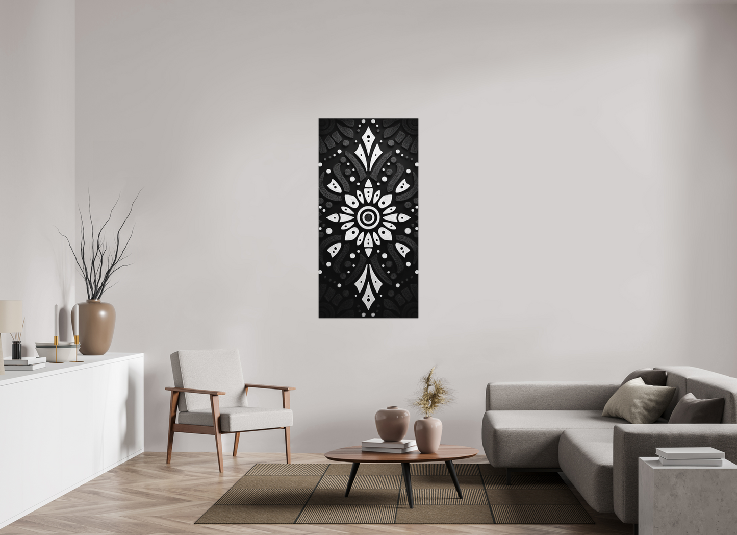 28 x 56″, Photo Print on Aluminum Backing Black & White Tribal 3