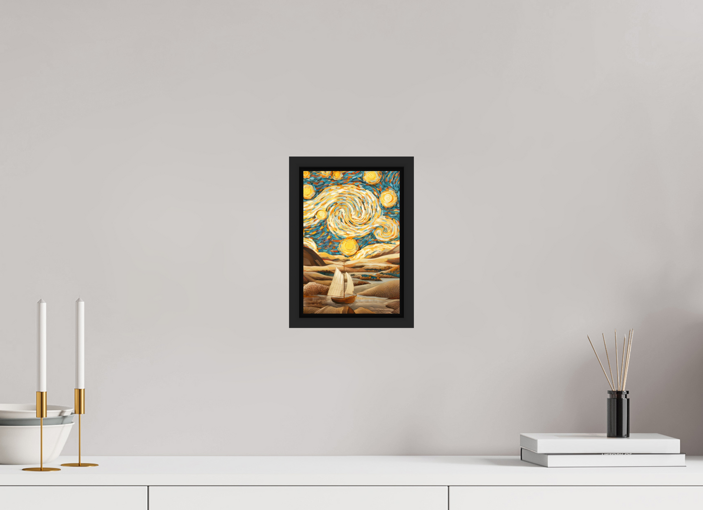 6 x 8.9″, Fine Art Print on Aluminum Dibond with Boarder Starry Night Desert