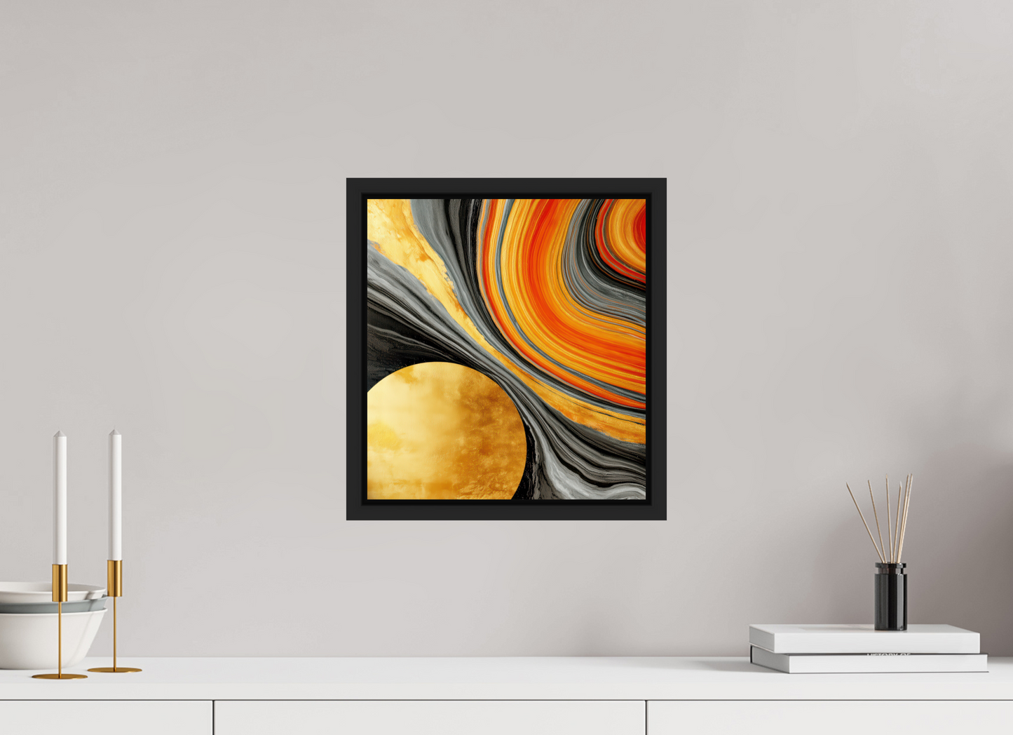 12 x 13″, Fine Art Print on Aluminum Dibond with Boarder Abstract Gold Geode