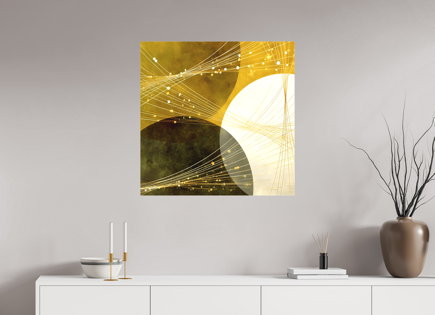 30 x 30″, Textile on Canvas Lime Circles