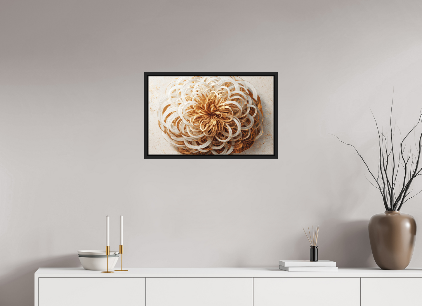 25.6 x 16″, Photo Print on Aluminum Backing with boarder Abstract Gold Flower