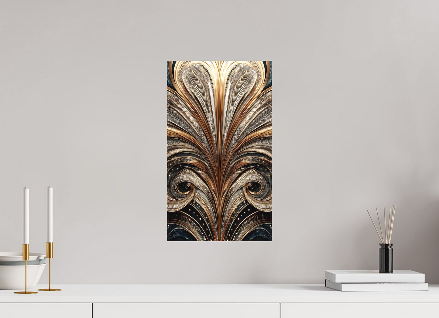 10 x 17.4″, Textile on Canvas Art Deco Abstract Flower 2