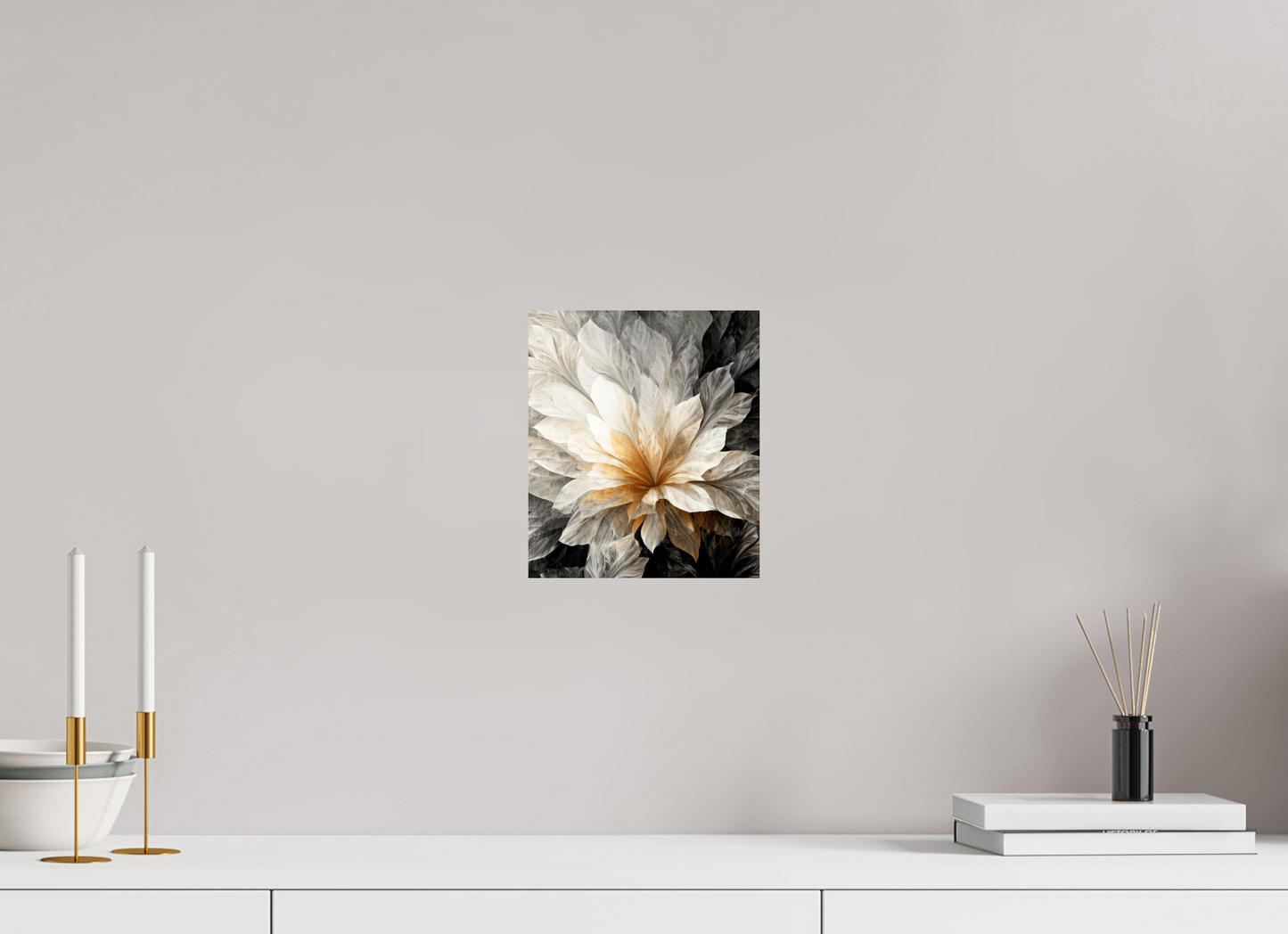 8 x 9.3″, Fine Art Print On Aluminum Dibond White & Gold Flower 1