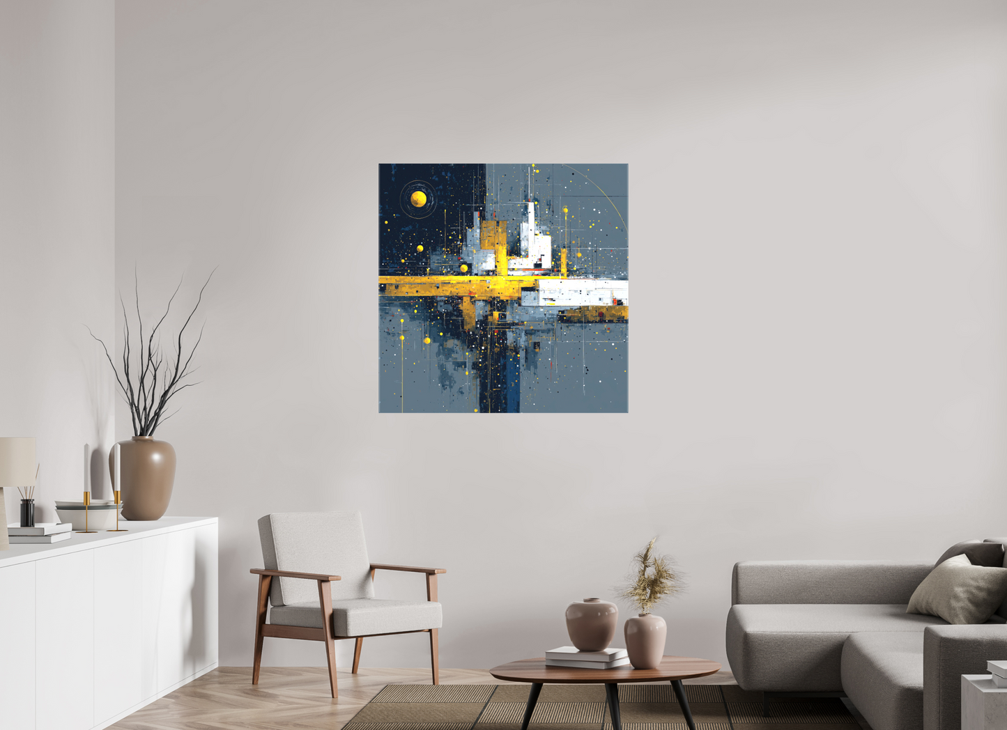 40 x 40″, Textile on Canvas Abstract City