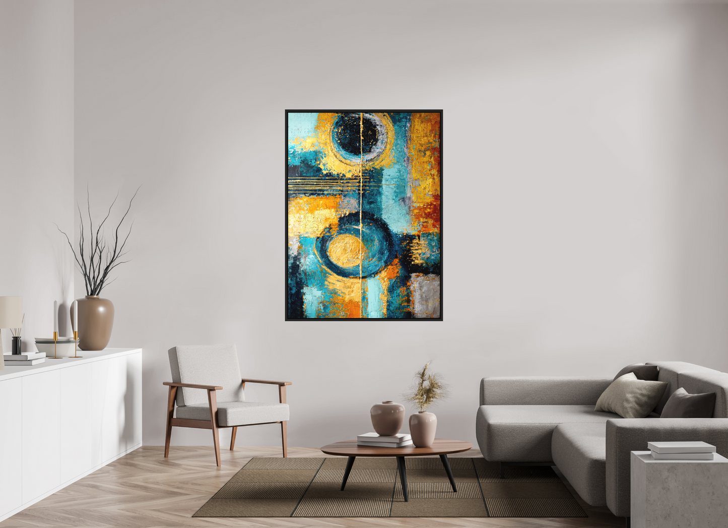 43 x 58.2″, Photo Print on Aluminum Backing with boarder Abstract Gold Paint