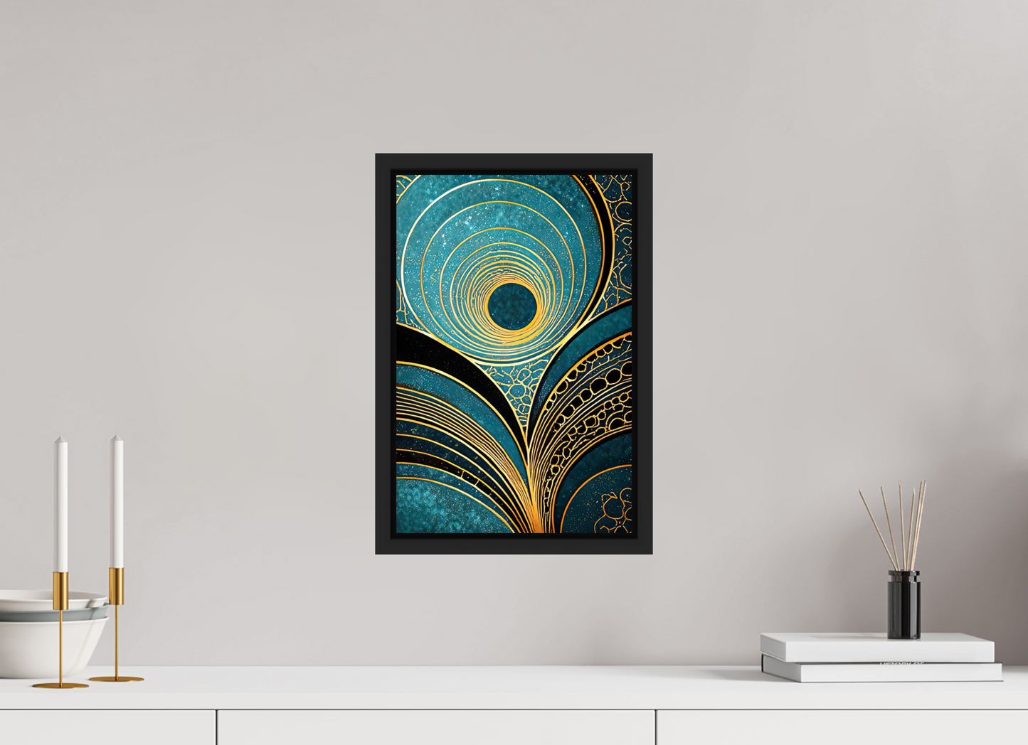 10 x 15.2″, Fine Art Print on Aluminum Dibond with Boarder Art Deco Teal 1