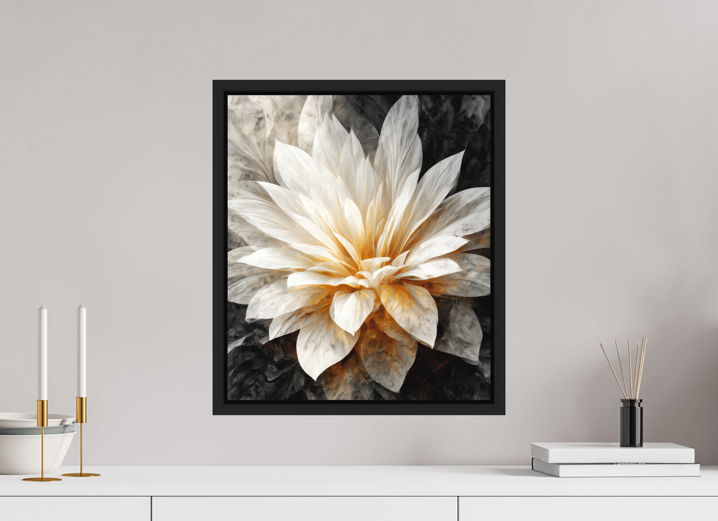 16 x 18.5″, Photo Print on Aluminum Backing with boarder White & Gold Flower 2