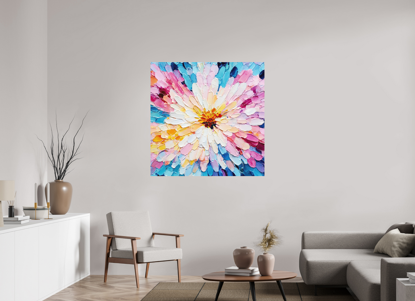45 x 45″, Photo Print on Aluminum Backing Abstract Paint Flower
