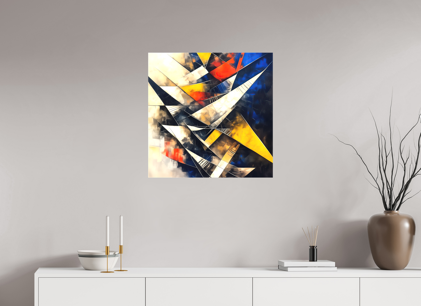 25 x 25″, Textile on Canvas Abstract Triangles