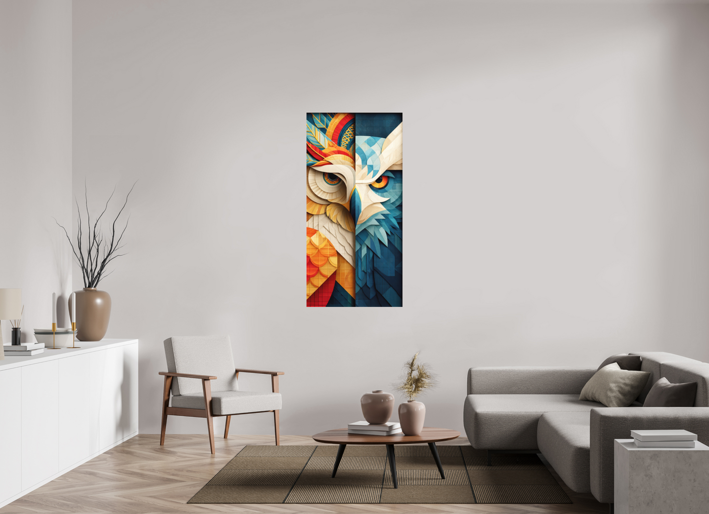28 x 56.7″, Photo Print on Aluminum Backing Abstract Warm & Cold Owl