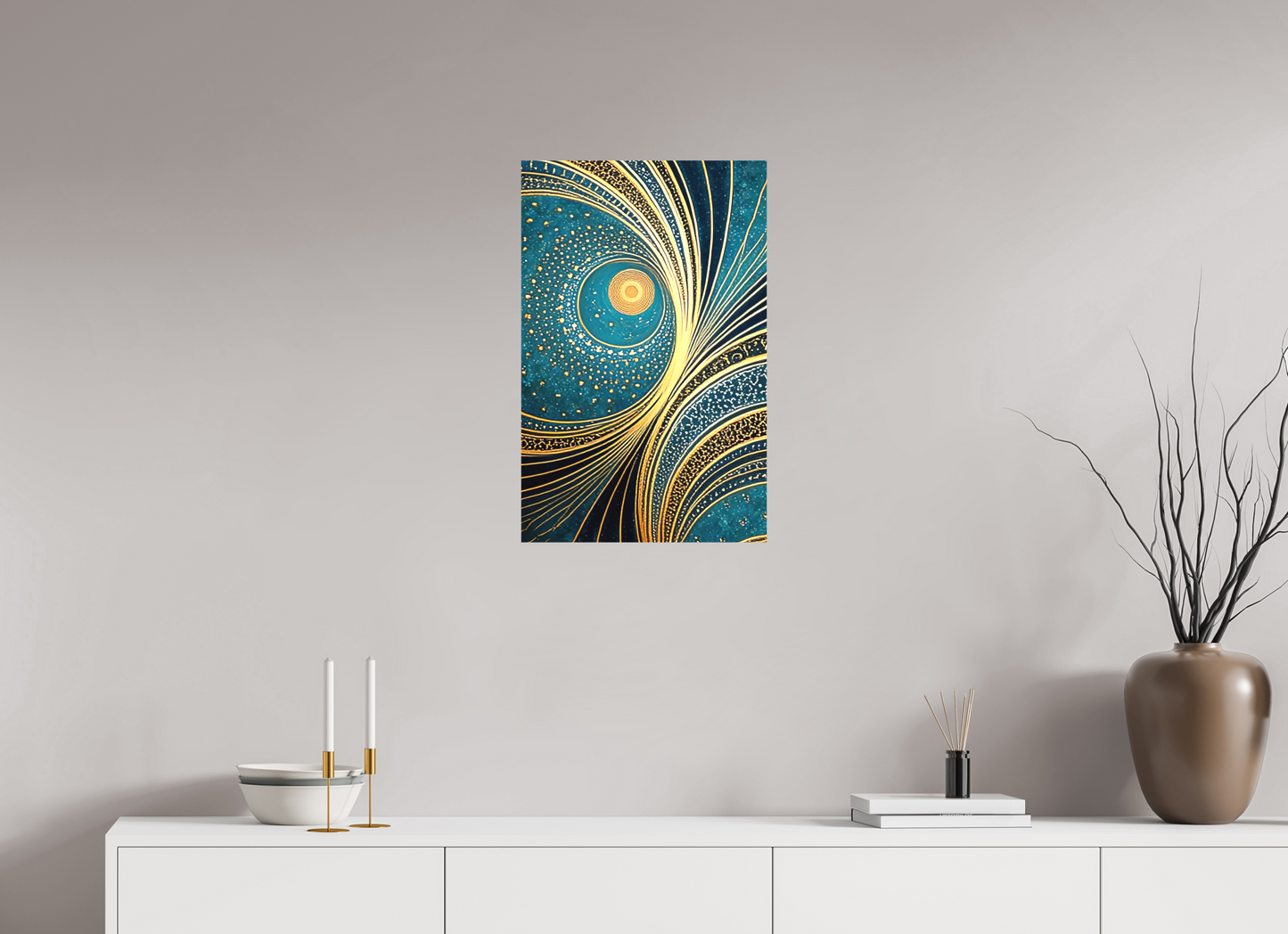 16 x 25″, Textile on Canvas Art Deco Teal 3
