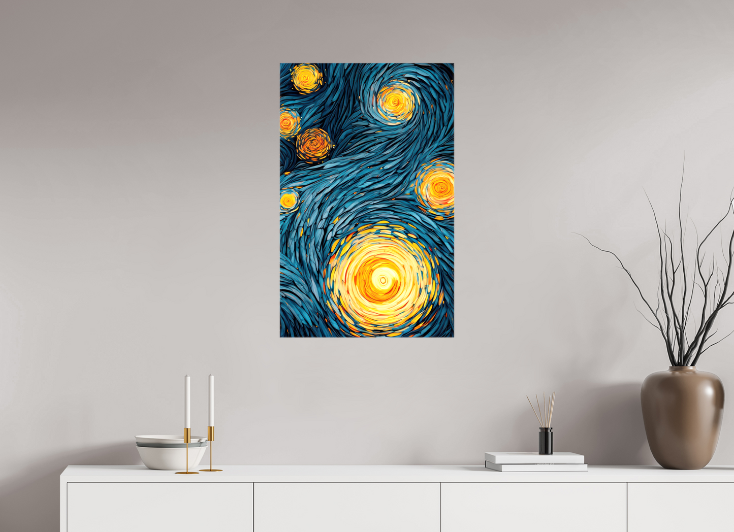 20 x 31.7″, Glossy Canvas Abstract Blue & Yellow Swirls 2