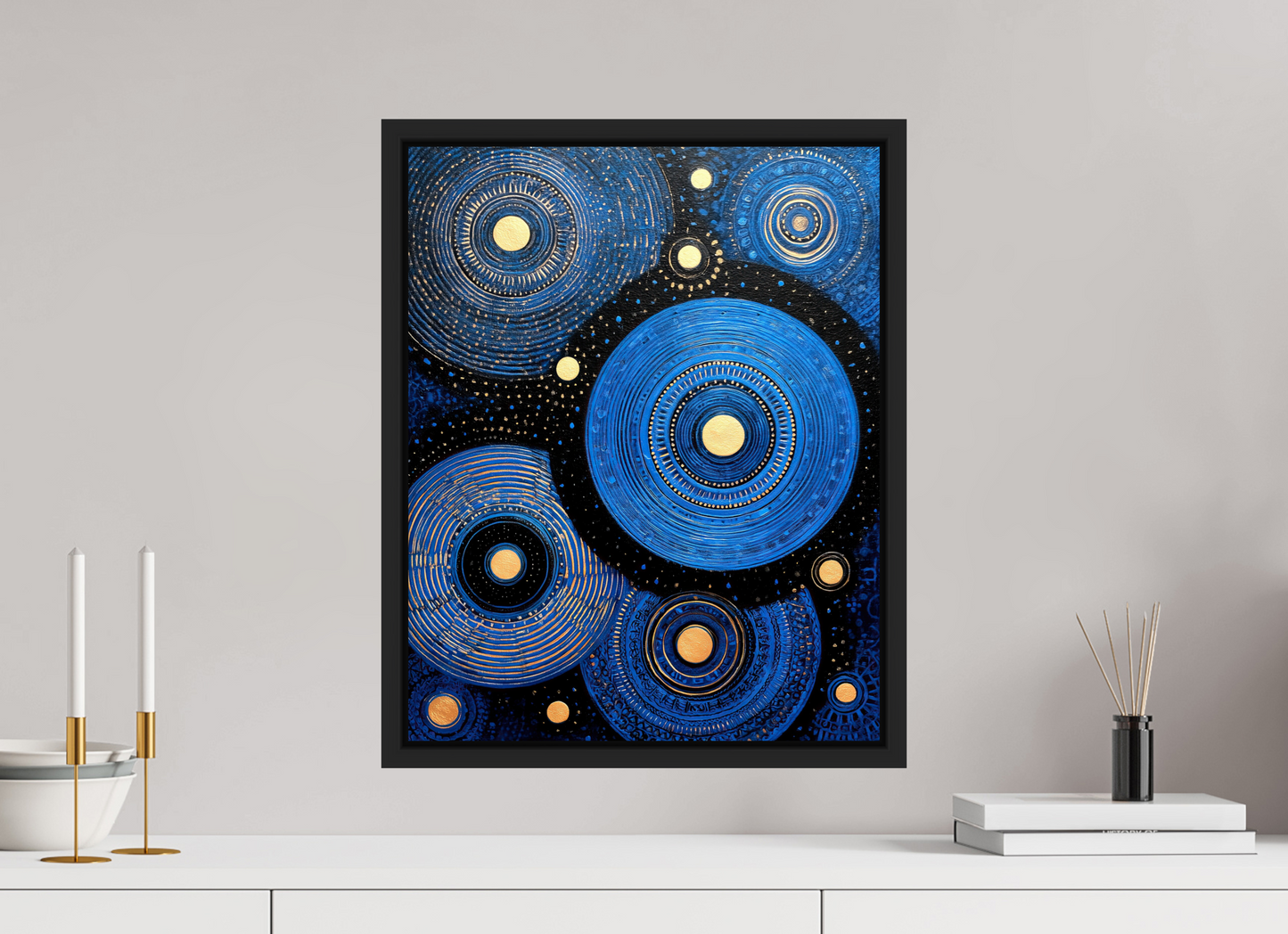 16 x 20.2″, Fine Art Print on Aluminum Dibond with Boarder Blue Circles