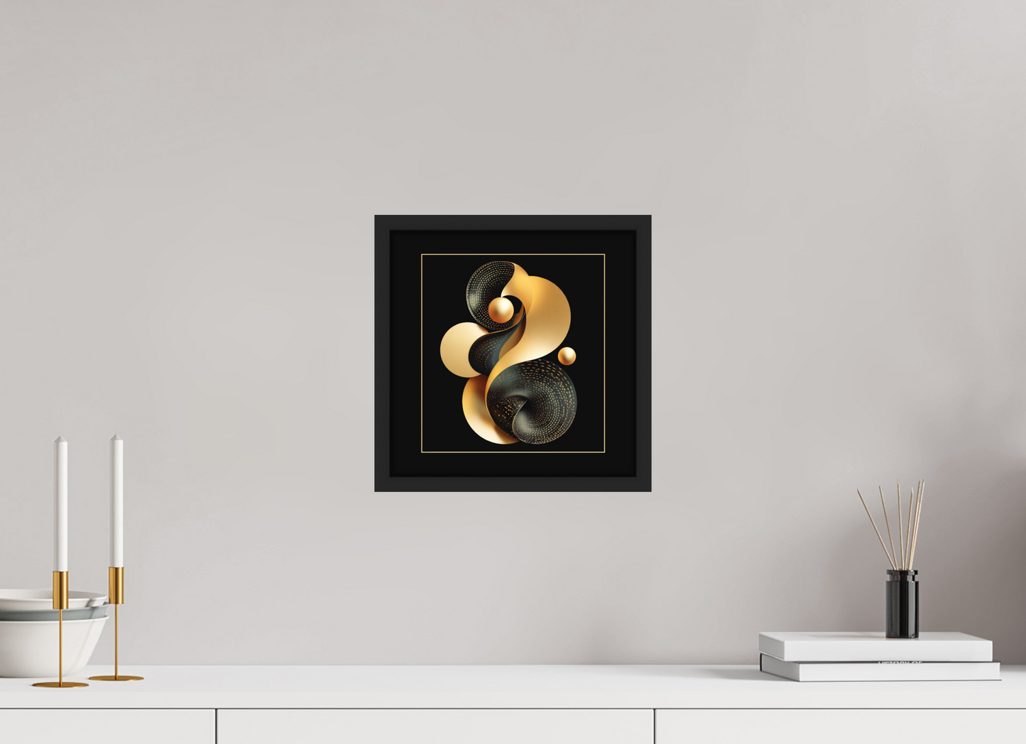 10 x 10″, Photo Print on Aluminum Backing with boarder Abstract Black & Gold