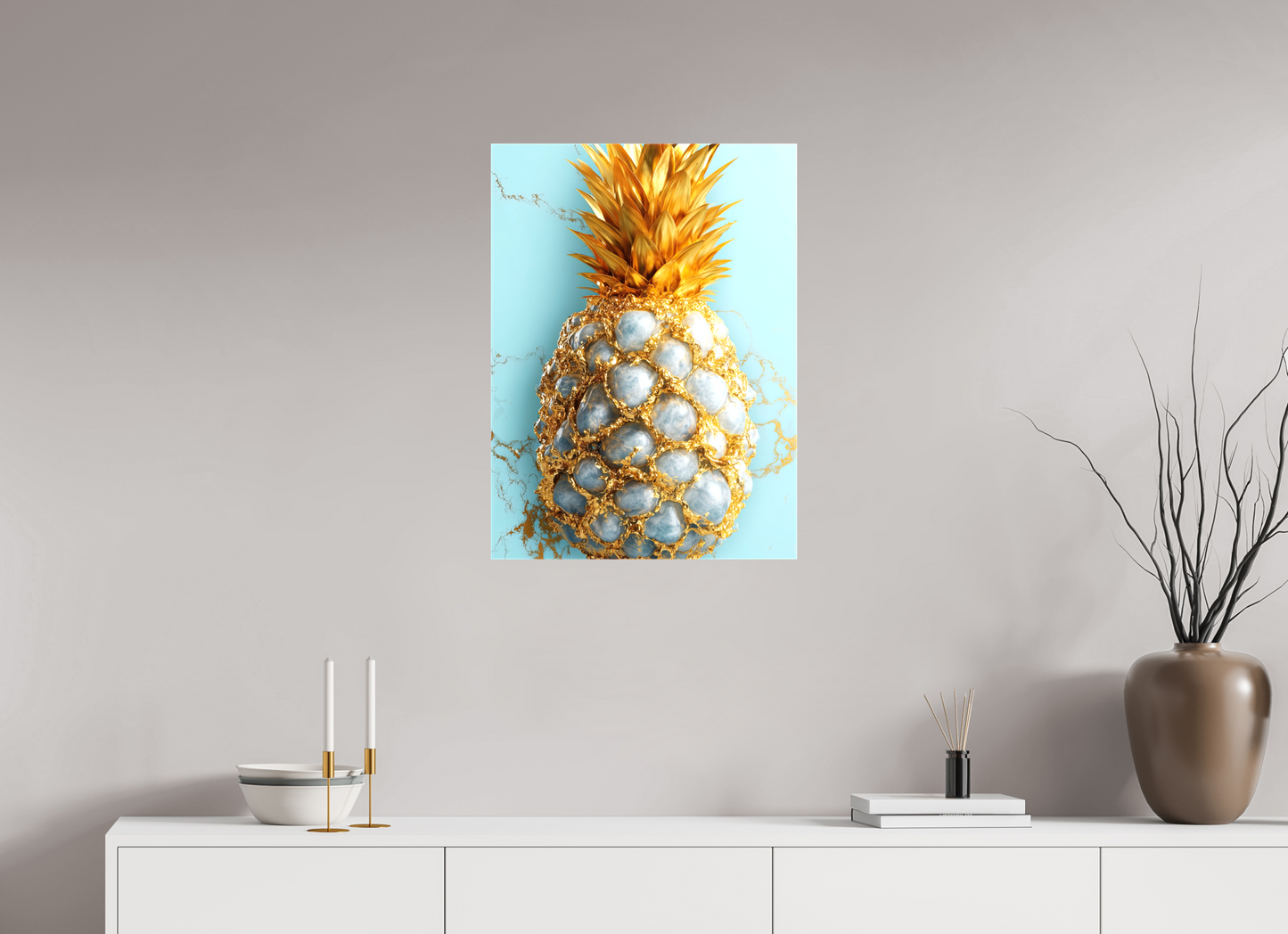 20 x 27.3″, Glossy Canvas Gold Pineapple