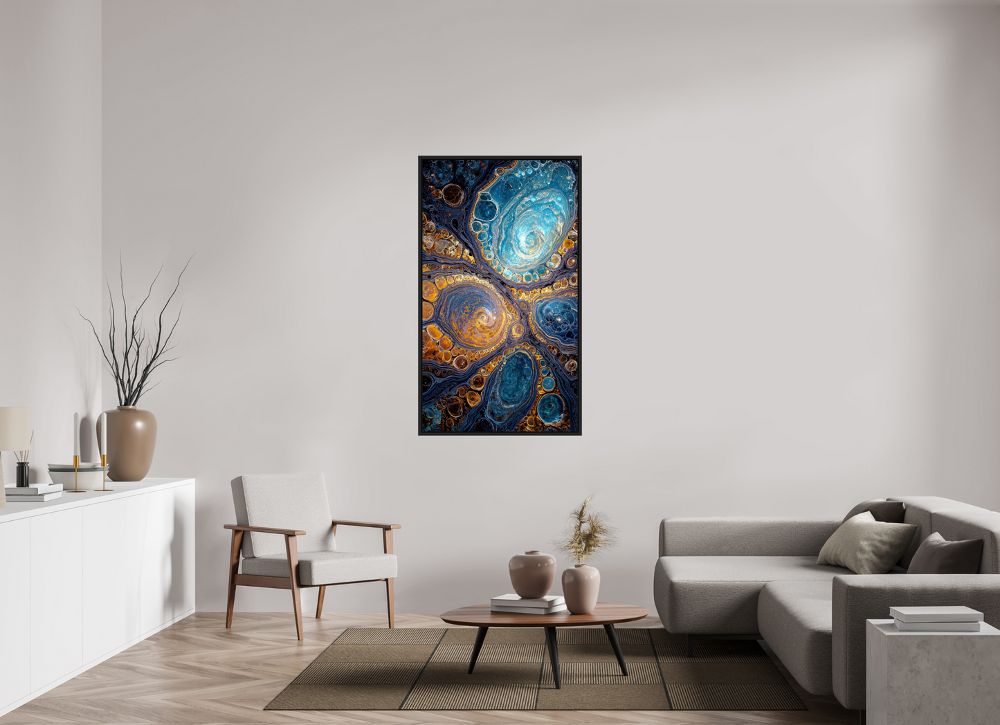 32 x 56″, Fine Art Print on Aluminum Dibond with Boarder Abstract Geode