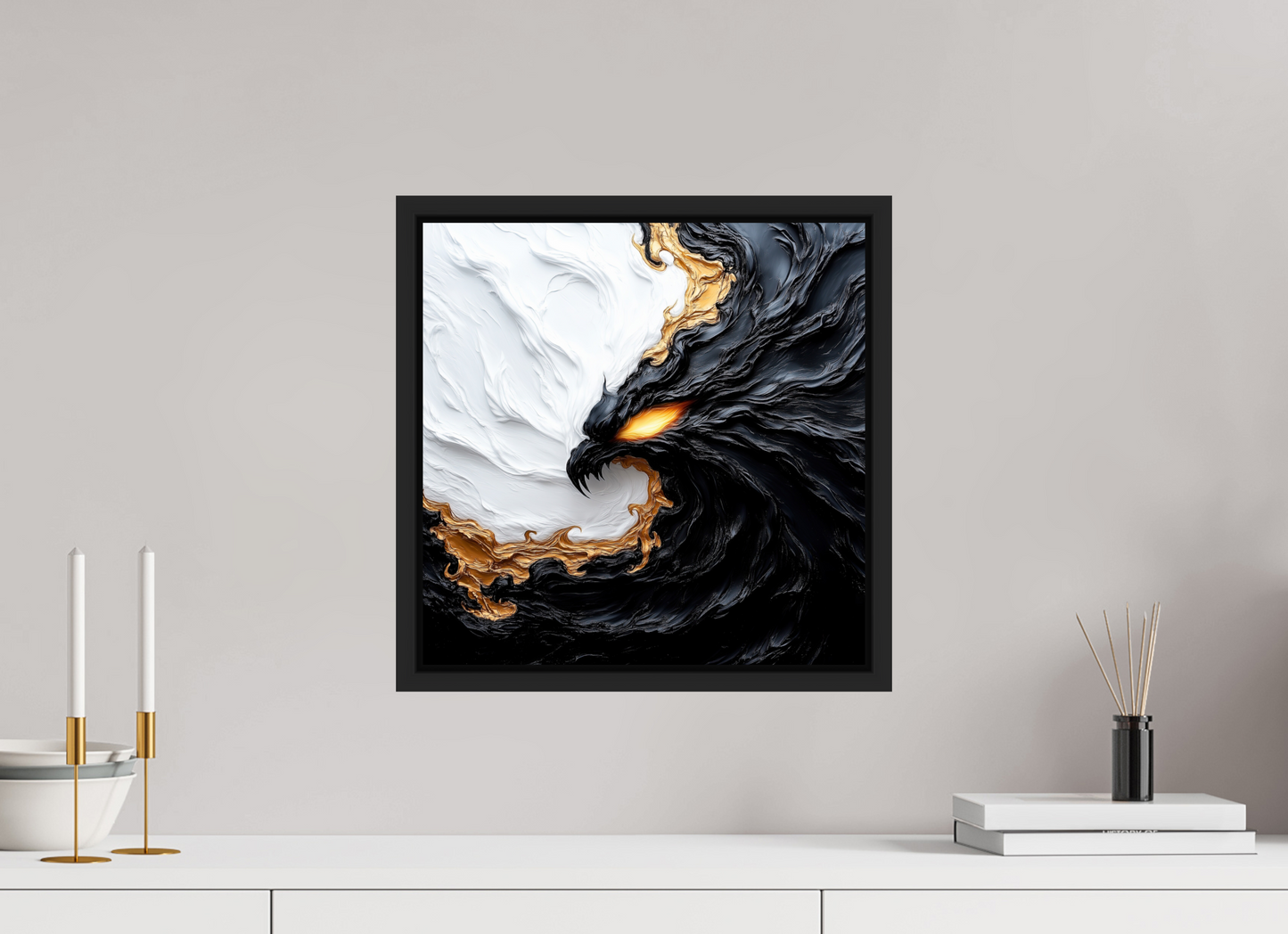 15 x 15″, Fine Art Print on Aluminum Dibond with Boarder Yin Yang Bird