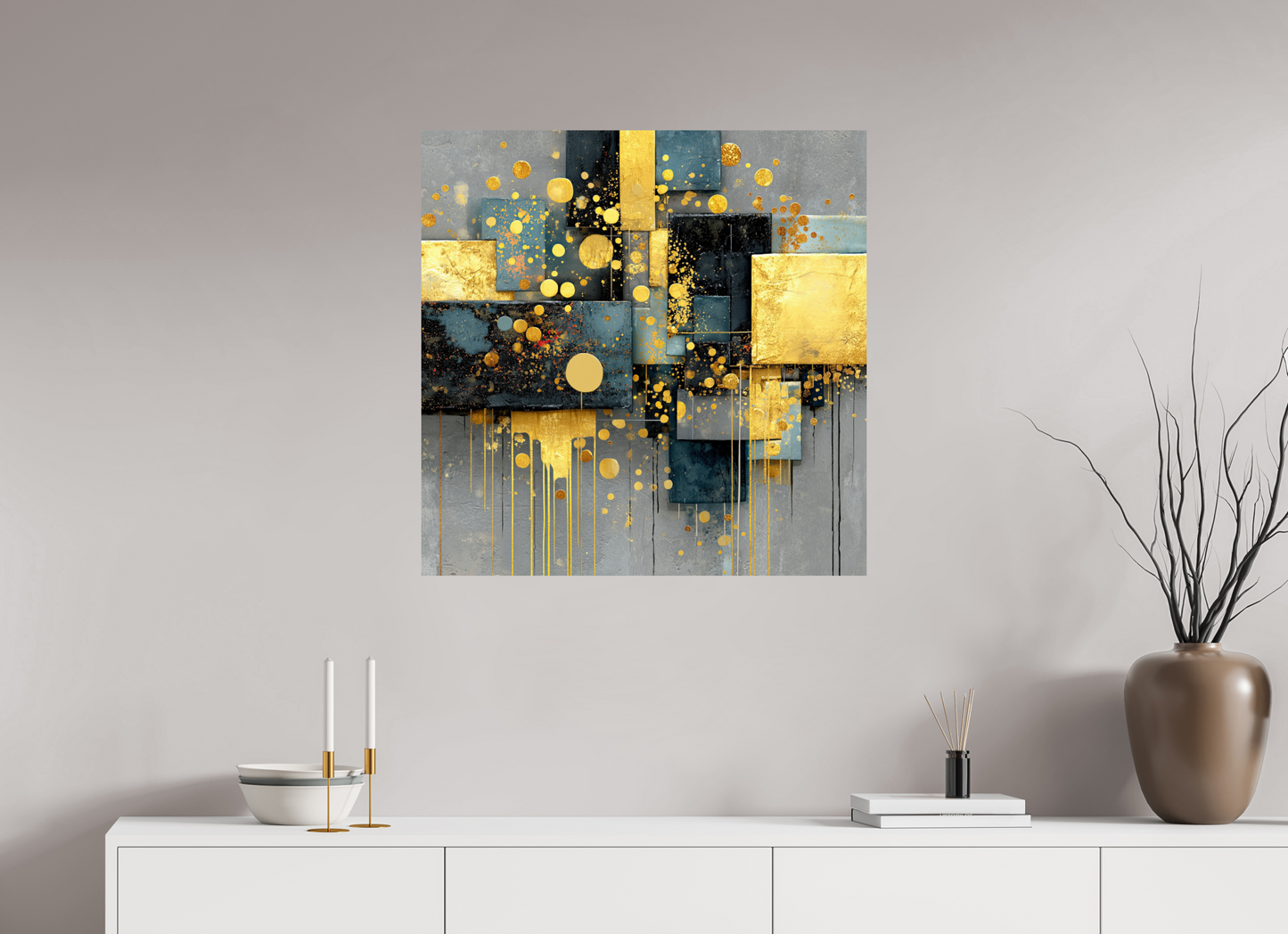 30 x 30″, Fine Art Print On Aluminum Dibond Abstract Gold