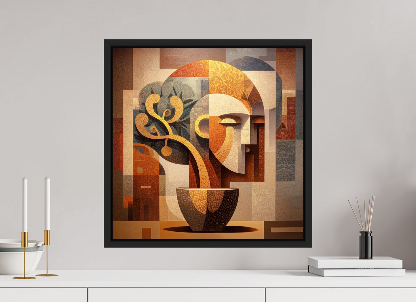 20 x 20″, Fine Art Print on Aluminum Dibond with Boarder Abstract Pot Head