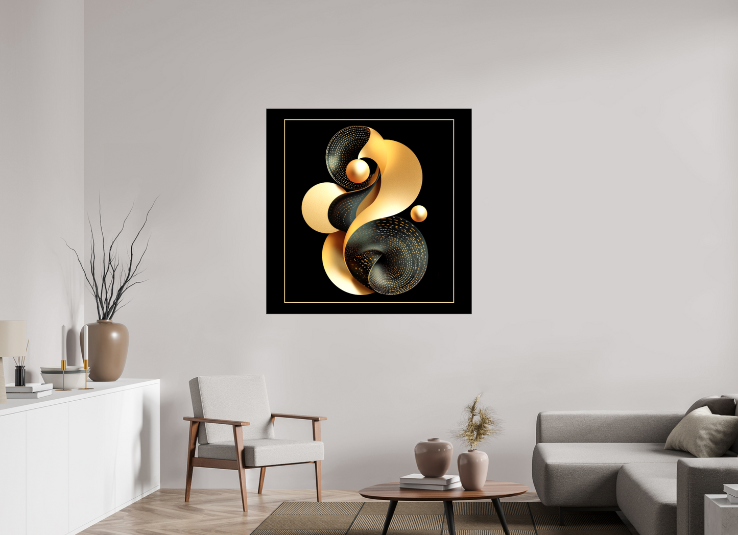 45 x 45″, Glossy Canvas Abstract Black & Gold