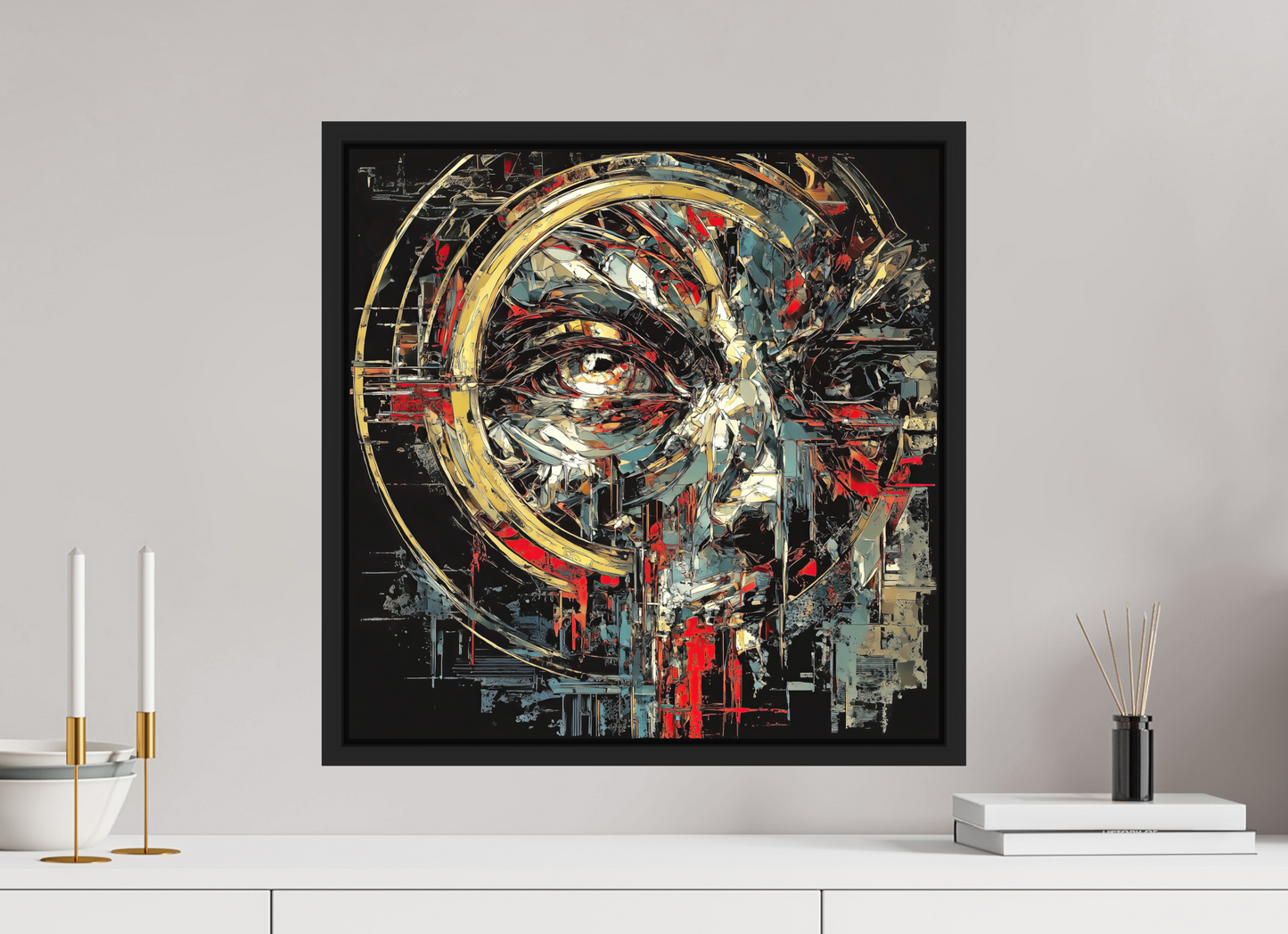 20 x 20″, Photo Print on Aluminum Backing with boarder Abstract Male Eye