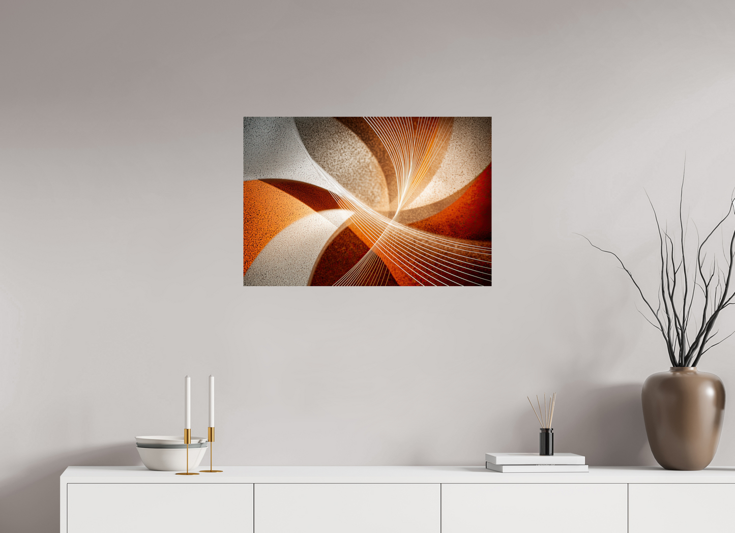 29.3 x 20″, Fine Art Print On Aluminum Dibond Orange & White Swirl