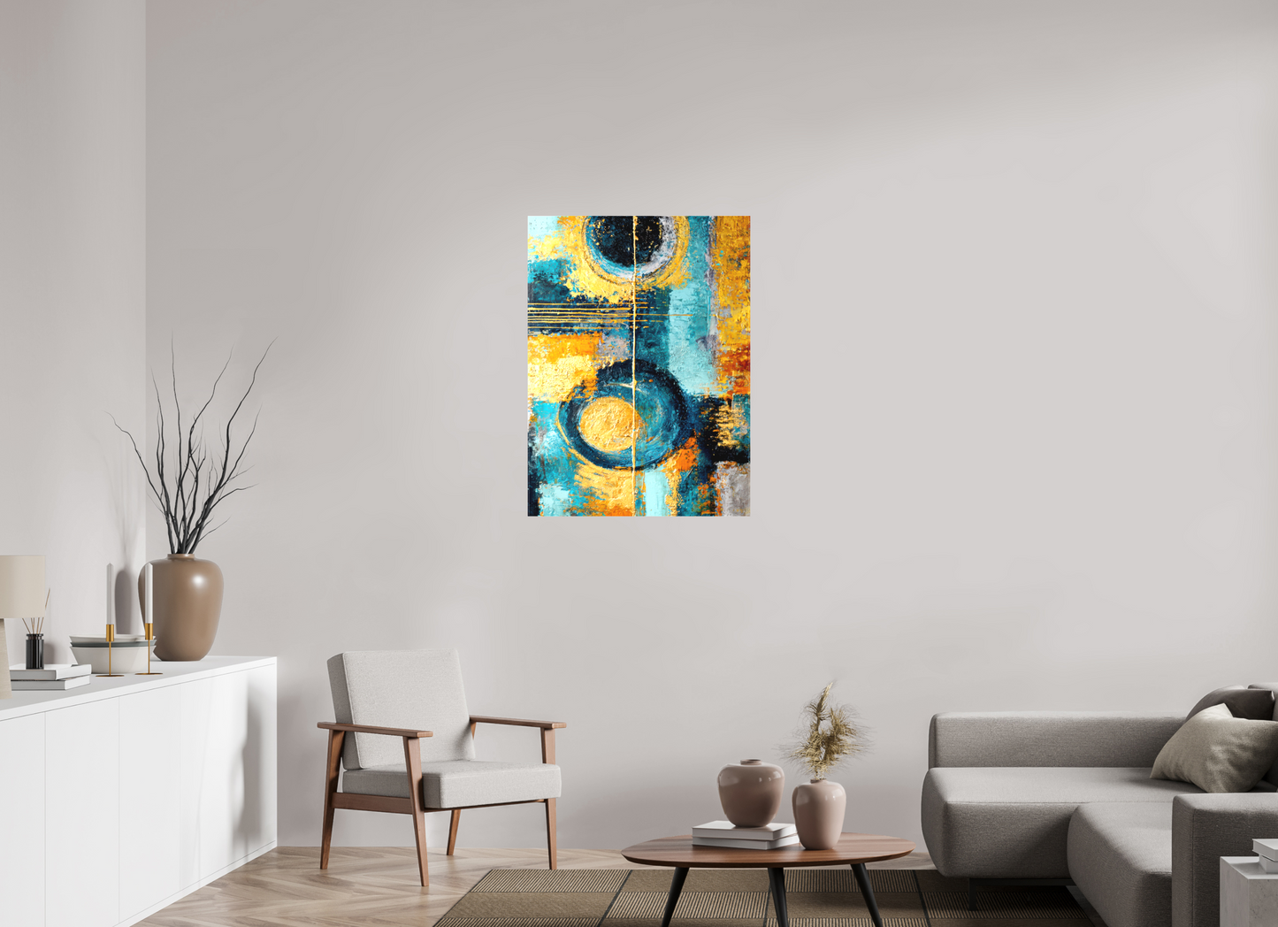 28 x 37.9″, Textile on Canvas Abstract Gold Paint