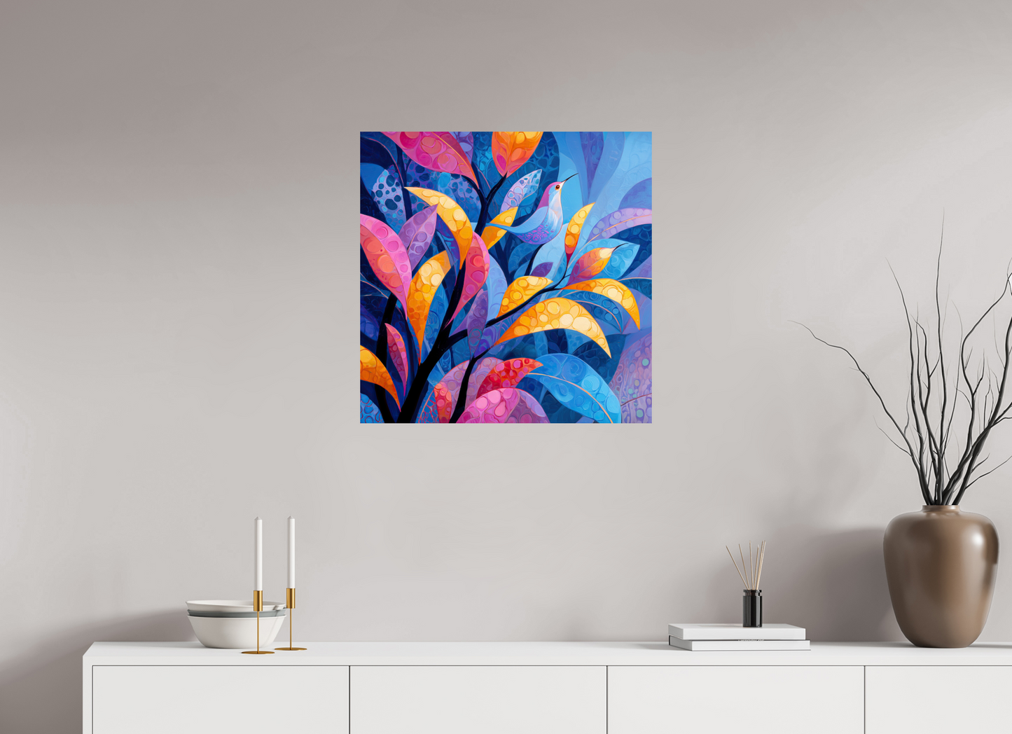 25 x 25″, Fine Art Print On Aluminum Dibond Tropical Bird