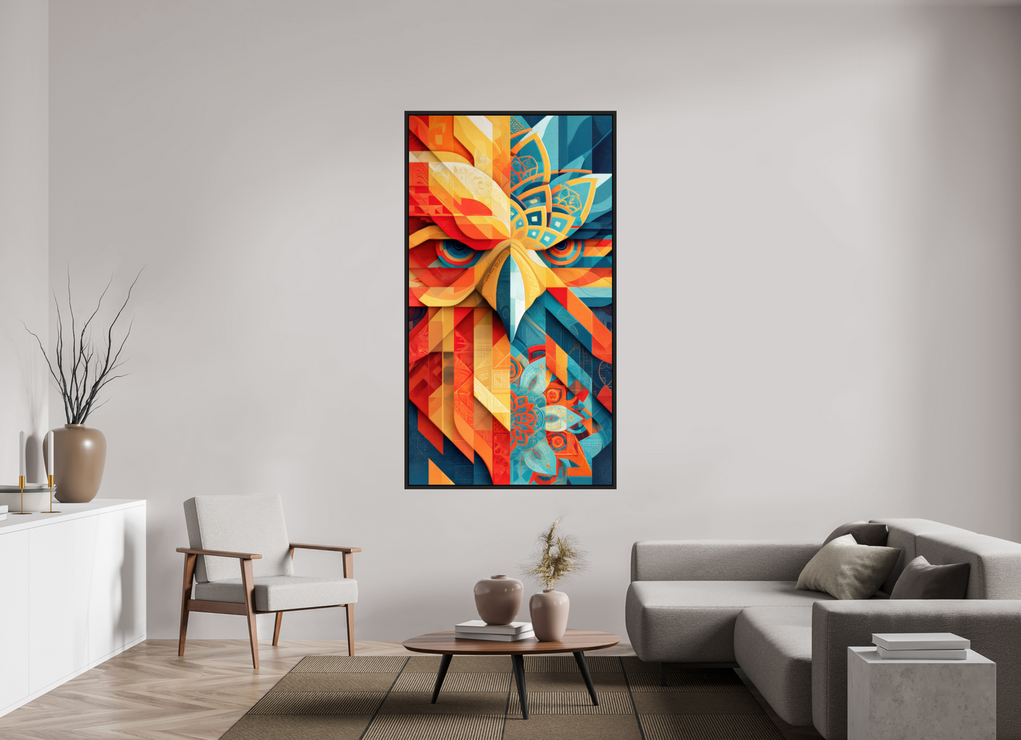 40 x 72.8″, Fine Art Print on Aluminum Dibond with Boarder Abstract Warm & Cold Eagle